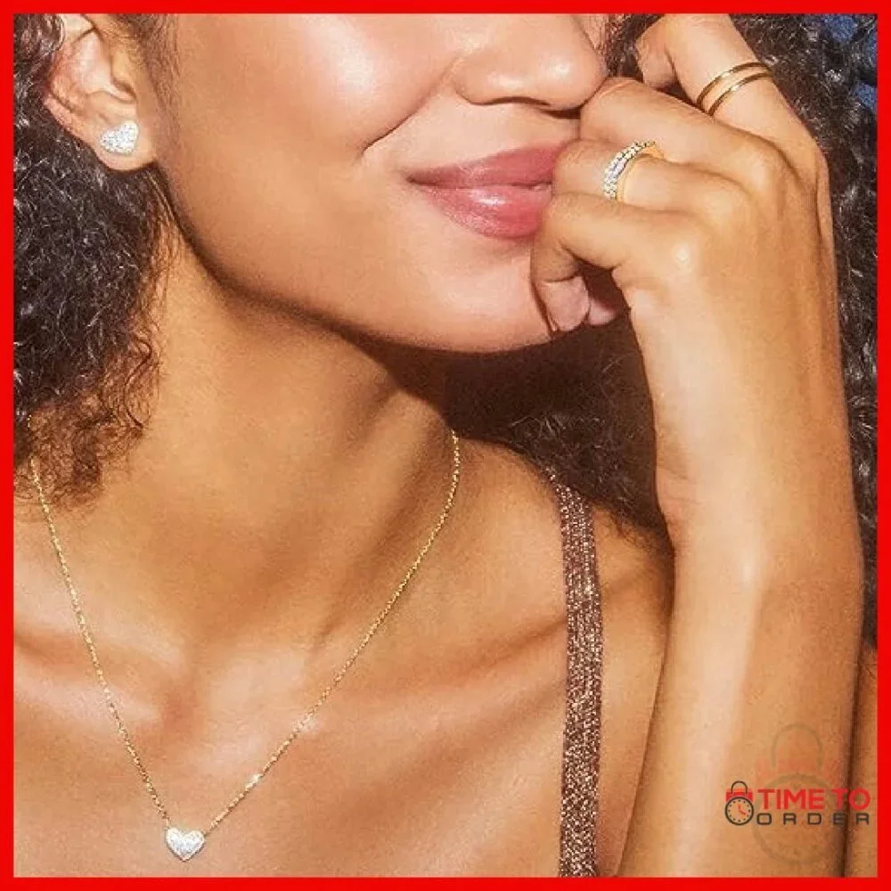 Gold Plated Heart Pendant Necklace with Crystal Pave 19